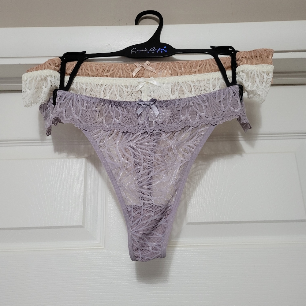 3PC 2X PURPLE WHITE & CREAM THONG PANTIES